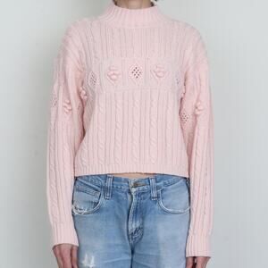 Vintage 80s Cristina Pale Pink Crop Bobble Knit Sweater M